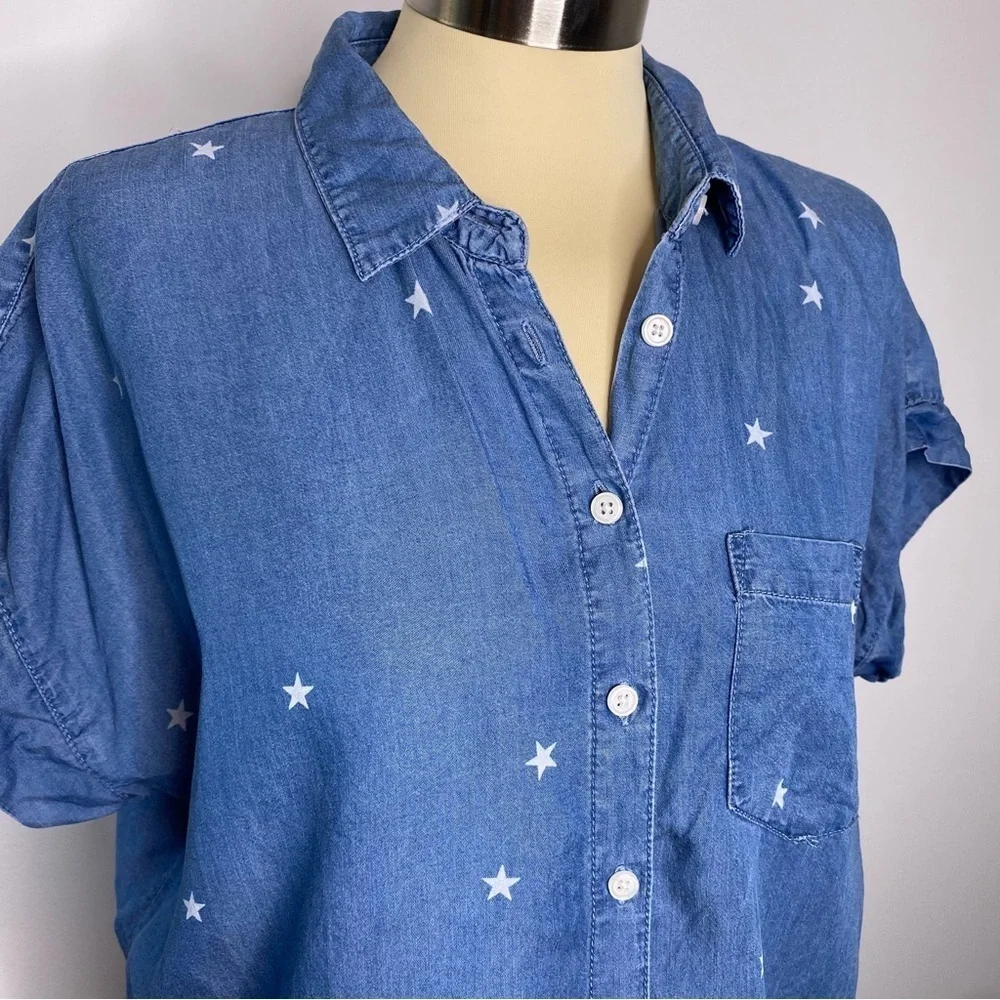 Thread & Supply Star Print Chambray Button Down Top